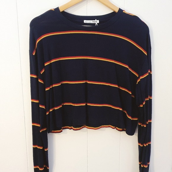 NWT Reformation Chloe Cropped Long Sleeve Tee | Striped | Size L - Picture 3 of 9